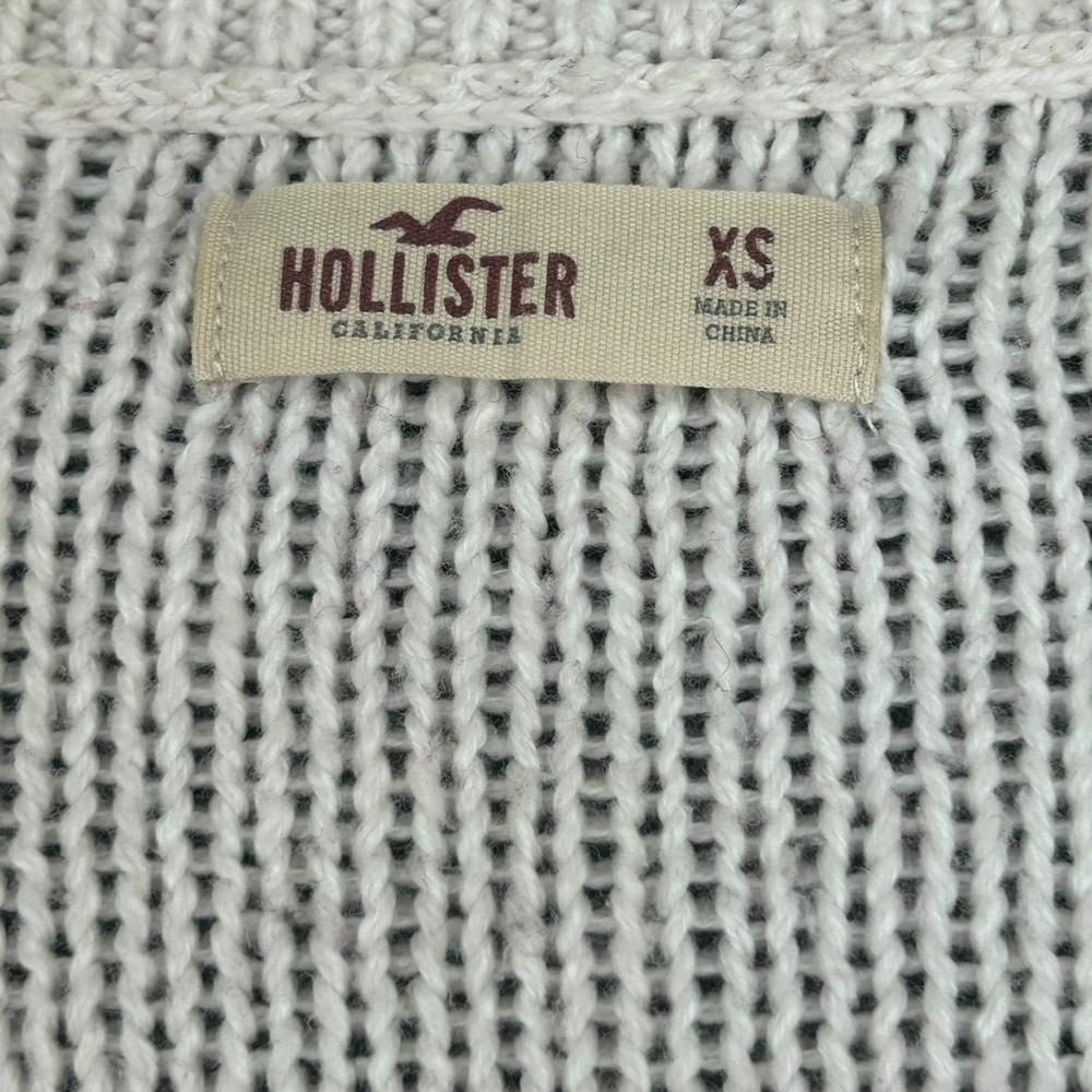 Hollister Women's Cable Knit Sweater LS V-Neck Pink Large Stripe Logo Preppy - Picture 5 of 11